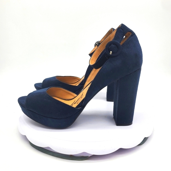 American Rag Shoe Women 8.5 Reeta Block Heel Platform Sandals Suede Blue - Picture 1 of 7